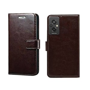 inktree redmi 11 prime 4g flip case  premium leather finish flip cover  with card pockets  wallet stand complete protection flip cover for redmi 11 prime 4g - coffee