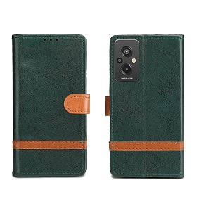 inktree redmi 11 prime 4g flip case  premium leather finish flip cover complete protection flip cover for redmi 11 prime 4g - green stripe