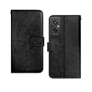 inktree redmi 11 prime 4g flip case  premium leather finish flip cover  with card pockets  wallet stand complete protection flip cover for redmi 11 prime 4g - black