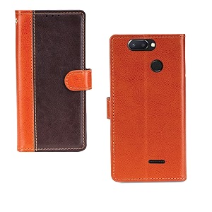 inktree redmi 6 case  premium leather finish  with card pockets  wallet stand complete protection cover for redmi 6 - camel and coffee