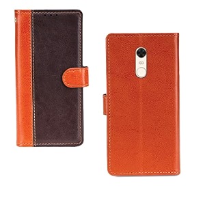 inktree redmi note 5 case  premium leather finish  with card pockets  wallet stand complete protection cover for redmi note 5 - camel and coffee