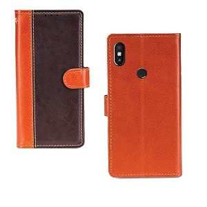 inktree redmi y2 case  premium leather finish  with card pockets  wallet stand complete protection cover for redmi y2 - camel and coffee