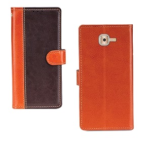 inktree samsung galaxy on 7 max case  premium leather finish  with card pockets  wallet stand complete protection cover for samsung galaxy on 7 max - camel and coffee