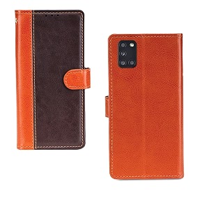 inktree samsung galaxy a31 case  premium leather finish  with card pockets  wallet stand complete protection cover for samsung galaxy a31 - camel and coffee