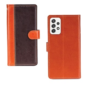 inktree samsung galaxy a52 case  premium leather finish  with card pockets  wallet stand complete protection cover for samsung galaxy a52 - camel and coffee