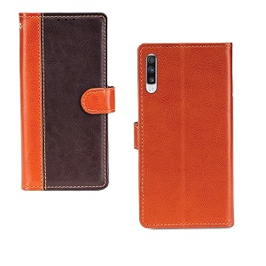 inktree samsung galaxy a70 case  premium leather finish  with card pockets  wallet stand complete protection cover for samsung galaxy a70 - camel and coffee