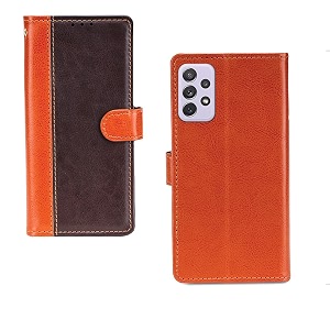inktree samsung galaxy a72 case  premium leather finish  with card pockets  wallet stand complete protection cover for samsung galaxy a72 - camel and coffee
