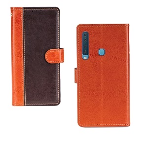 inktree samsung galaxy a9 2018 case  premium leather finish  with card pockets  wallet stand complete protection cover for samsung galaxy a9 2018 - camel and coffee