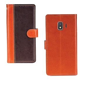 inktree samsung galaxy j2 core case  premium leather finish  with card pockets  wallet stand complete protection cover for samsung galaxy j2 core - camel and coffee