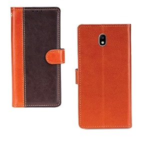 inktree samsung galaxy j7 pro case  premium leather finish  with card pockets  wallet stand complete protection cover for samsung galaxy j7 pro - camel and coffee