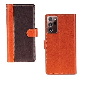 inktree samsung galaxy note 20 ultra case  premium leather finish  with card pockets  wallet stand complete protection cover for samsung galaxy note 20 ultra - camel and coffee