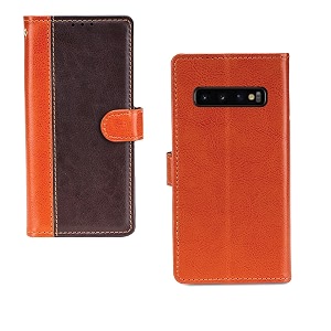 inktree samsung galaxy s10 case  premium leather finish  with card pockets  wallet stand complete protection cover for samsung galaxy s10 - camel and coffee