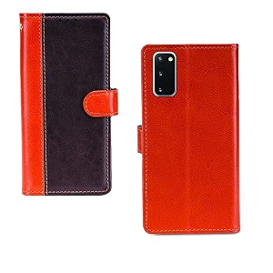 inktree samsung galaxy s20 case  premium leather finish  with card pockets  wallet stand complete protection cover for samsung galaxy s20 - camel and coffee