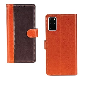 inktree samsung galaxy s20 plus case  premium leather finish  with card pockets  wallet stand complete protection cover for samsung galaxy s20 plus - camel and coffee