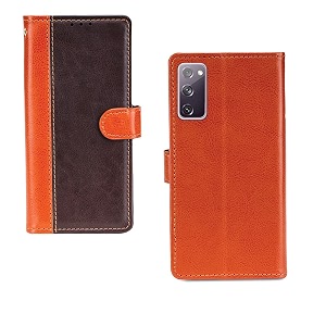 inktree samsung galaxy s20fe case  premium leather finish  with card pockets  wallet stand complete protection cover for samsung galaxy s20fe - camel and coffee