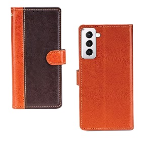 inktree samsung galaxy s21 case  premium leather finish  with card pockets  wallet stand complete protection cover for samsung galaxy s21 - camel and coffee