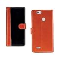 Inktree Spice K601 Case | Premium Leather Finish | with Card Pockets | Wallet Stand |Complete Protection Cover for Spice K601 - Camel and Black