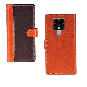 inktree tecno camon 16 case  premium leather finish  with card pockets  wallet stand complete protection cover for tecno camon 16 - camel and coffee