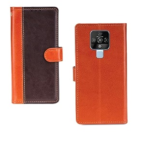 inktree tecno camon 16 premier case  premium leather finish  with card pockets  wallet stand complete protection cover for tecno camon 16 premier - camel and coffee