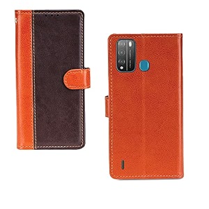 inktree vision 1 pro case  premium leather finish  with card pockets  wallet stand complete protection cover for vision 1 pro - camel and coffee