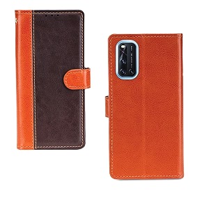 inktree vivo v19 case  premium leather finish  with card pockets  wallet stand complete protection cover for vivo v19 - camel and coffee