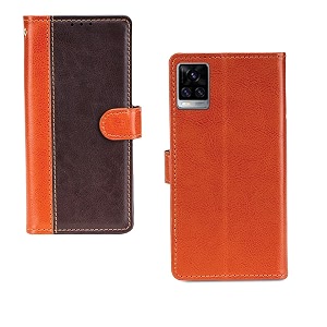 inktree vivo v20 pro case  premium leather finish  with card pockets  wallet stand complete protection cover for vivo v20 pro - camel and coffee