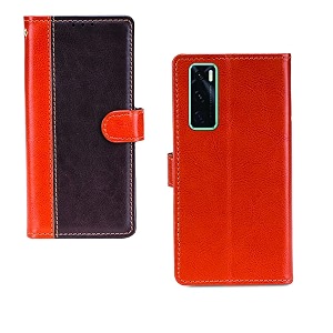 inktree vivo v20se case  premium leather finish  with card pockets  wallet stand complete protection cover for vivo v20se - camel and coffee