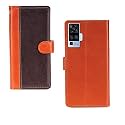 Inktree Vivo X50 Pro Case | Premium Leather Finish | with Card Pockets | Wallet Stand |Complete Protection Cover for Vivo X50 Pro - Camel and Coffee