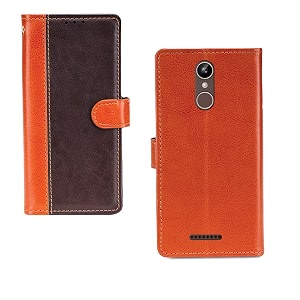 inktree xolo era 2x case  premium leather finish  with card pockets  wallet stand complete protection cover for xolo era 2x - camel and coffee