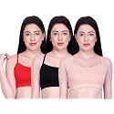 INKURV Slip on Beginner's Bra for Girls, Non Padded, Non Wired, No Hooks with Double Layered Fabric, Adjustable Straps, Wirefree Sports Bra- Lisa Combo of 3