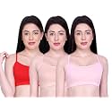 INKURV Slip on Beginner's Bra for Girls, Non Padded, Non Wired, No Hooks with Double Layered Fabric, Adjustable Straps, Wirefree Sports Bra- Lisa Combo of 3