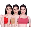 INKURV Slip on Beginner's Bra for Girls, Non Padded, Non Wired, No Hooks with Double Layered Fabric, Adjustable Straps, Wirefree Sports Bra- Lisa Combo of 3