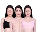 INKURV Slip on Beginner's Bra for Girls, Non Padded, Non Wired, No Hooks with Double Layered Fabric, Adjustable Straps, Wirefree Sports Bra- Lisa Combo of 3
