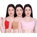 INKURV Slip on Beginner's Bra for Girls, Non Padded, Non Wired, No Hooks with Double Layered Fabric, Adjustable Straps, Wirefree Sports Bra- Lisa Combo of 3
