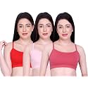 INKURV Slip on Beginner's Bra for Girls, Non Padded, Non Wired, No Hooks with Double Layered Fabric, Adjustable Straps, Wirefree Sports Bra- Lisa Combo of 3