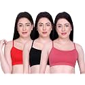 INKURV Slip on Beginner's Bra for Girls, Non Padded, Non Wired, No Hooks with Double Layered Fabric, Adjustable Straps, Wirefree Sports Bra- Lisa Combo of 3