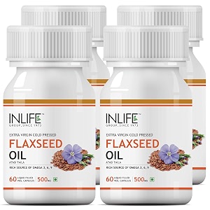 inlife flaxseed oil omega 3 6 9 extra virgin cold pressed 500 mg - 60 capsules pack of 4 veg capsules