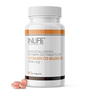 inlife vitamin d3 60000 iu chewable tablets  cholecalciferol supplement for men and women - 40 tablets once a week
