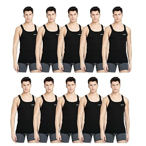 INNERO Mens Black Baniyan Cotton Sleeveless Gym