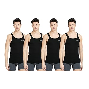 INNERO Mens Black Baniyan Cotton Sleeveless Gym