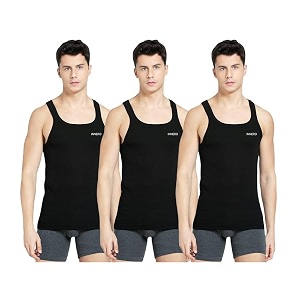 INNERO Mens Black Baniyan Cotton Sleeveless Gym