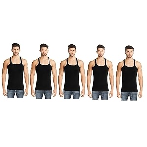 INNERO Mens Black Gym Vest Cotton Regular