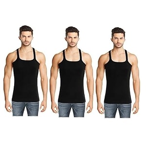 INNERO Mens Black Gym Vest Cotton Regular