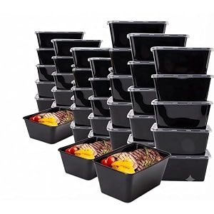 innominds 1000 ml 25 count rectangle black reusable plastic food storage containers with lid  airtight microwave safe containers  perfect for meal prep storage takeaway amp food delivery