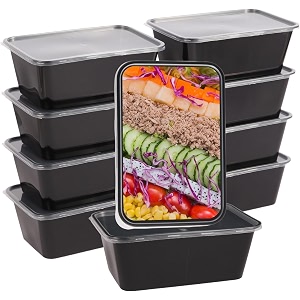 innominds 750 ml 15 count rectangle black reusable plastic food storage containers with lid  airtight microwave safe containers  perfect for meal prep storage takeaway amp food delivery