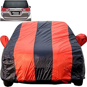 innova crysta dustproof car cover with mirror pockets red blue stripes taffeta polystertriple stitched compatible with toyota innova crysta car cover 2016 to 2024 car accessories