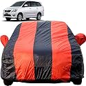 Innova Dustproof Car Cover with Mirror Pockets, Red Blue Stripes, Taffeta Polyster,Triple Stitched, Compatible with Toyota Innova Car Cover (2000 to 2016), Car Accessories