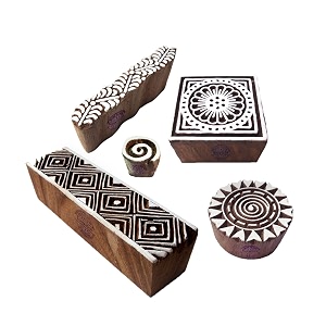 innovative shapes spiral and border wooden stamps for printing set of 5