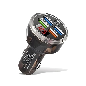 65w 5-port car charger  4 usb  1 type-c fast charging adapter with pd 30w amp qc 30  transparent case amp led indicator  compatible with iphone 1514131211 pro max galaxy s23 pixel