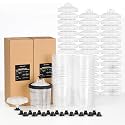 InoKraft Disposable Paint Spray Gun Cup, Paint System for HVLP and LVLP Paint Spray Paint Gun, Standard 22 Ounce (650ml) Kit with 45 Cups and Lids System, 1 Hard Cup with Retainer Ring and 20 Plugs